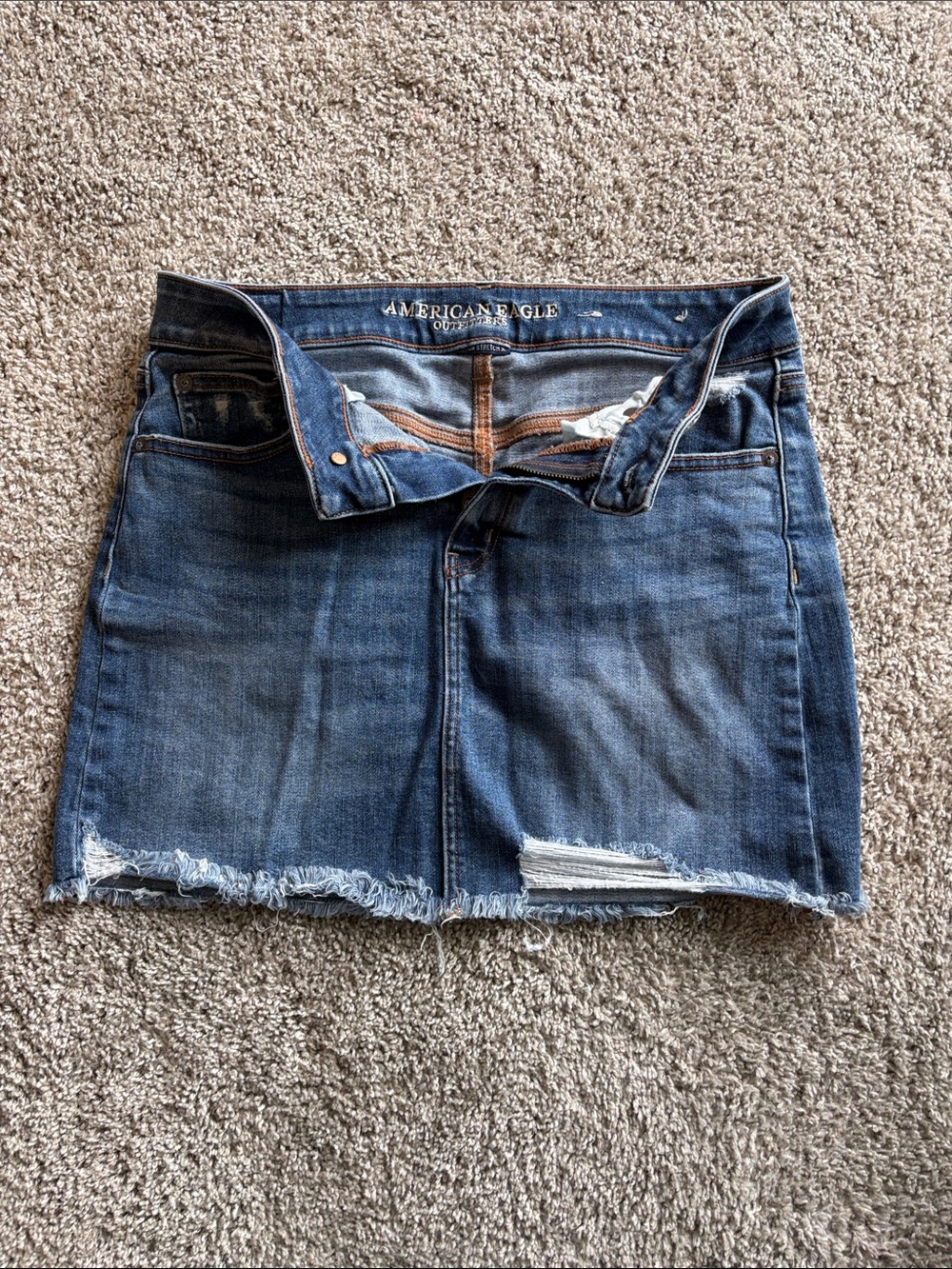 American Eagle Outfitters Dark Blue Distressed Denim Mini Skirt